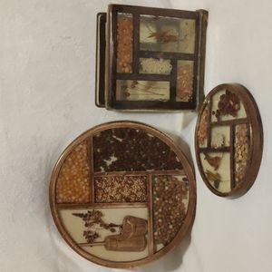 VTG 70'S LOT Of Lucite Acrylic Trivet Hot Plate W/Seeds And Napkin Holder